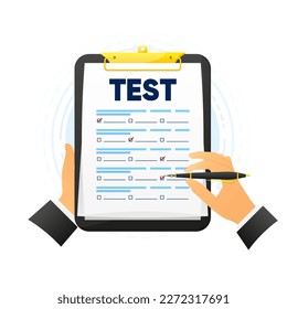 The student fills in the answers to the exam test. School and university examination. Education concept. Test sheet with answers. Vector illustration.