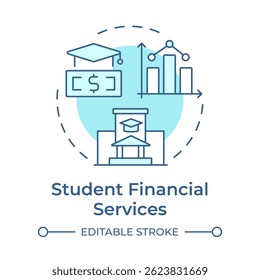 Student financial services soft blue concept icon. Statistical metrics, accountability. Budget management. Round shape line illustration. Abstract idea. Graphic design. Easy to use in article