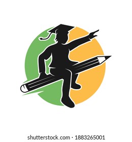 Student fly with pencil vector logo template. This design use human or people symbol. Suitable for education.