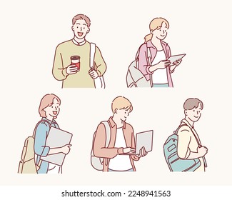 Student Friends set. Hand drawn style vector design illustrations.