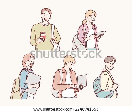 Student Friends set. Hand drawn style vector design illustrations.