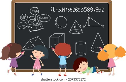 Student in front of blackboard full of math formula illustration
