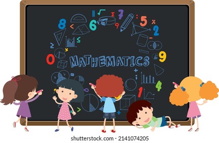 Student in front of blackboard full of math formula illustration