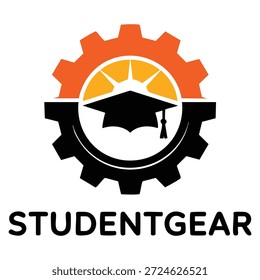 Plantilla del logotipo del Vector del engranaje del estudiante que utiliza el símbolo del sombrero ideal para los servicios académicos de la marca de la educación