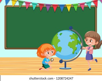 Ilustración de clase de estudiantes de geografía