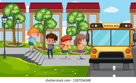 Student getting in bus illustration