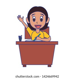 Student girl with books and pencils on desk cartoon vector illustration graphic design