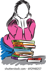 student girl with books vector illustration