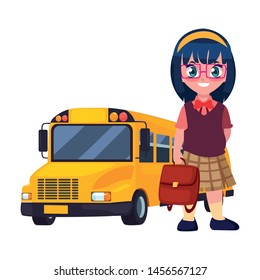 student girl with bus back to school