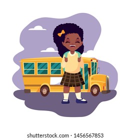student girl with bus back to school