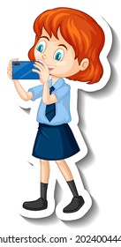 A student girl cartoon character sticker illustration