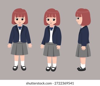 Student Girl Character Design with Multiple Views
