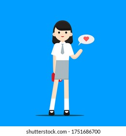 student girl characters greet vector design