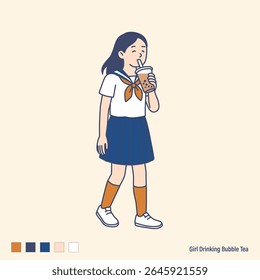 Menina Estudante Bebendo Bolha Chá