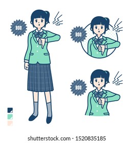 A student girl in a green blazer with Booing images.
It's vector art so it's easy to edit.


