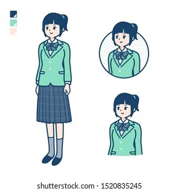 A student girl in a green blazer with Looking sideways images.
It's vector art so it's easy to edit.

