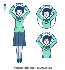 A student girl in a green blazer with Making a circle with arms images.
It's vector art so it's easy to edit.

