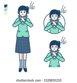 A student girl in a green blazer with Making a Cross with arms images.
It's vector art so it's easy to edit.

