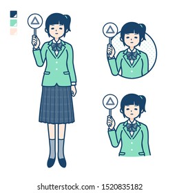 A student girl in a green blazer with Put out a Triangle panel image.
It's vector art so it's easy to edit.

