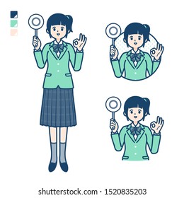 A student girl in a green blazer with Put out a circle panel image.
It's vector art so it's easy to edit.

