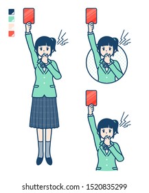 A student girl in a green blazer With a red card images.
It's vector art so it's easy to edit.

