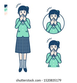 A student girl in a green blazer with surprised images.
It's vector art so it's easy to edit.

