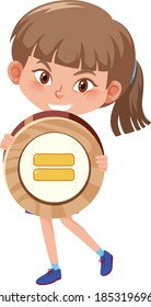 Student girl holding basic math symbol or sign cartoon character isolated on white background illustration