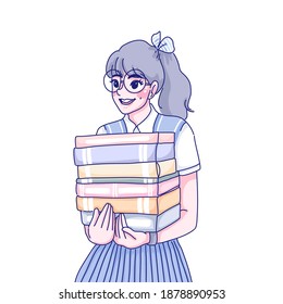 Student girl is holding books character design of vector.