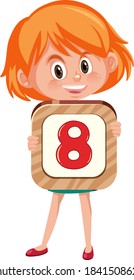 Student girl holding the number cartoon character isolated on white background illustration