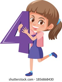 Student girl holding the number cartoon character isolated on white background illustration