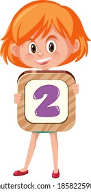 Student girl holding the number cartoon character isolated on white background illustration