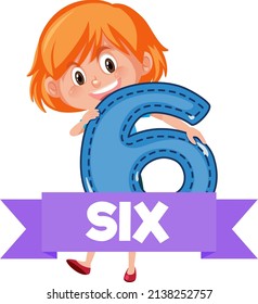 Student girl holding the number cartoon character isolated on white background illustration