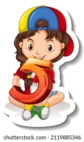 Student girl holding number five illustration