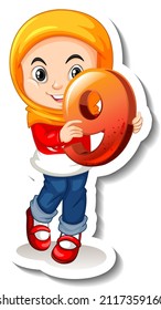 Student girl holding number nine illustration