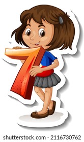 Student girl holding number seven illustration