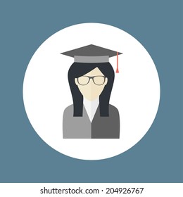 Student girl icon. School, college, university, graduation icon. Flat vector design