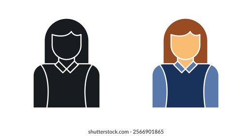 Student Girl icon set in black and colored