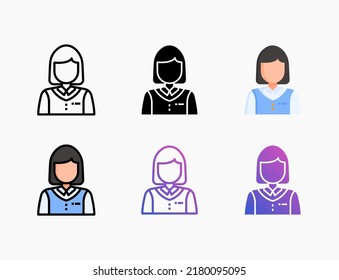 Student Girl icon set with line, outline, flat, filled, glyph, color, gradient. Editable stroke and pixel perfect. Can be used for digital product, presentation, print design and more.