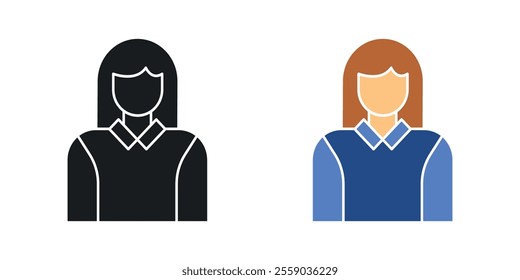 Student Girl icons in black and colored version