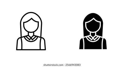 Student Girl icons. black and white vector set.