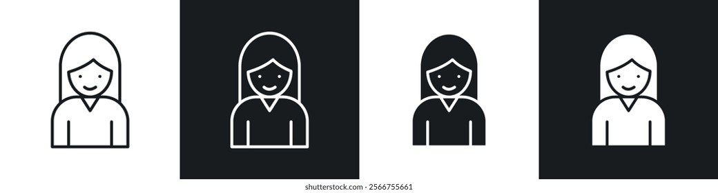 Student Girl icons in Thin line black color. flat simple vector symbols illustration.