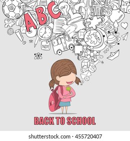 Student Girl idea on school and education background, drawing by hand vector