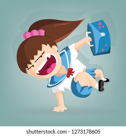 student girl jumping and smile in semester time, Vector flat concept and cartoon design