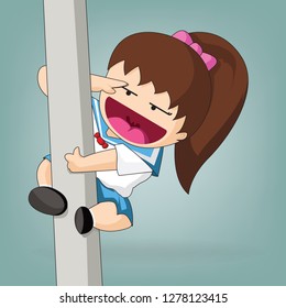 student girl jumping and smile in semester time, Vector flat concept and cartoon design