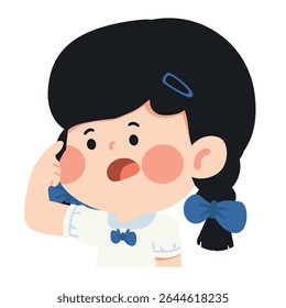 Student girl pointing at her head cartoon