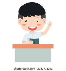 student the girl  Raising Hand with book