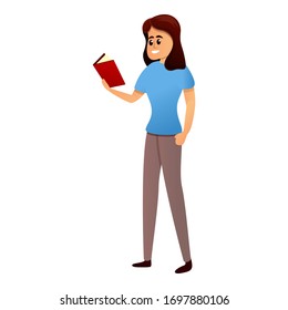 Student girl read book icon. Cartoon of student girl read book vector icon for web design isolated on white background