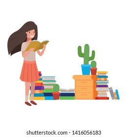 student girl with reading book in the hands