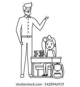 student girl in school desk with male teacher