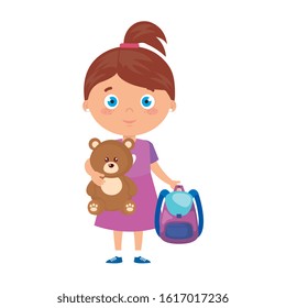 student girl with school suitcase, back to school vector illustration design